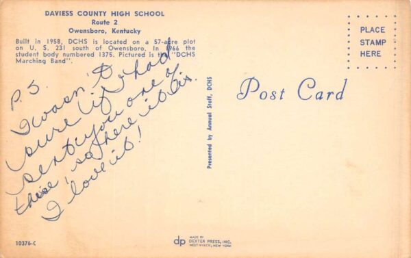 Owensboro Kentucky Daviess County High School, Chrome, Vintage Postcard U21866 - Image 2