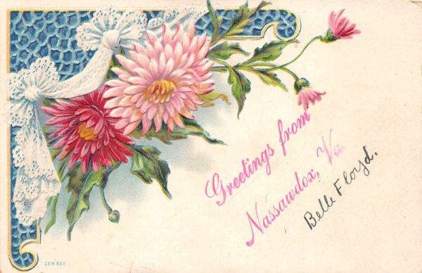 Nassawdox Virginia Greetings From Nassawdox, With Flowers, Vintage PC U21873