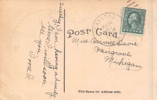 Gaylord Michigan High School, Woman With Pennant, Vintage Postcard U21904 - Image 2