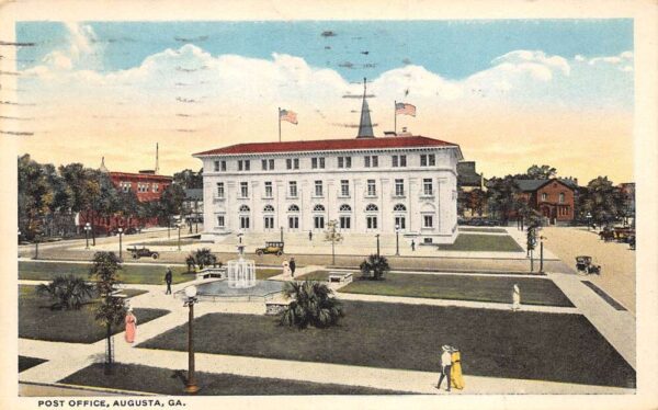 Augusta Georgia Post Office, White Border, Vintage Postcard U21910