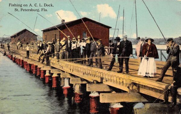 St. Petersburg Florida Fishing On A.C.L. Dock, Color Lithograph, PC U21917