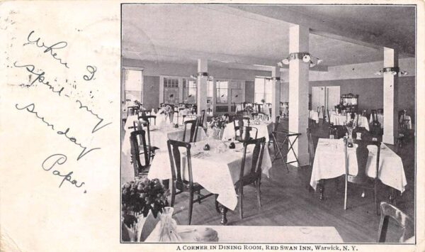 Warwick New York Red Swan Inn, Corner Of Dining Room, Vintage Postcard U21925