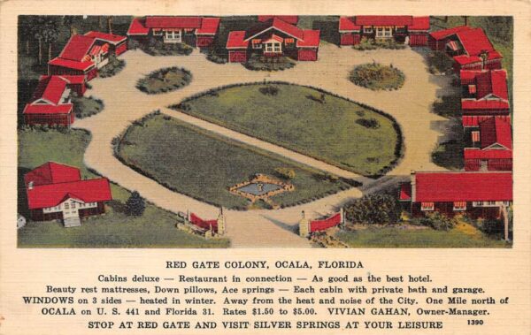 Ocala Florida Red Gate Colony Vintage Postcard AA98674