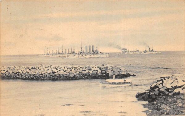 Rockport Massachusetts Battleships Fleet and Breakwater Navy Postcard AA98680