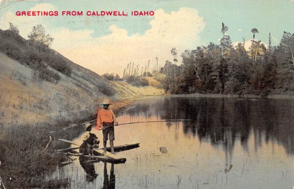 Caldwell Idaho Greetings From Caldwell, Children Fishing, Vintage PC U22675