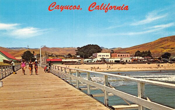 Cayucos California Fishing Pier, Chrome, Vintage Postcard U22679