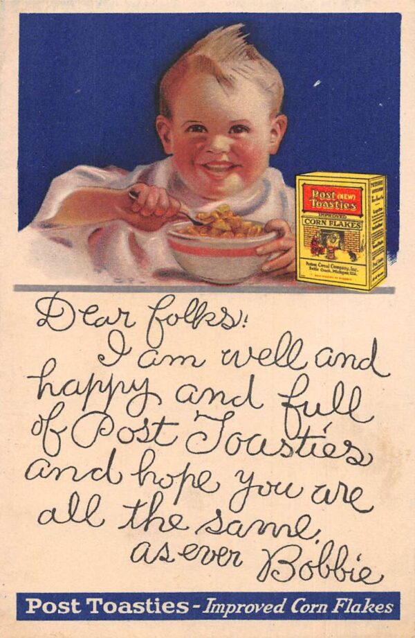 Post Toasties Corn Flakes Cereal Food Ad Vintage Postcard AA98820