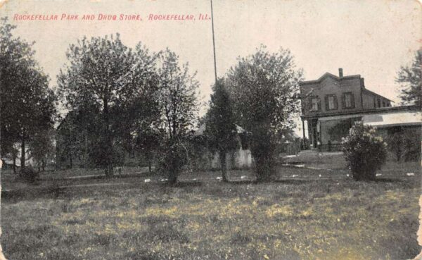 Rockefellar Illinois Rockefellar Park and Drug Store Vintage Postcard AA98852