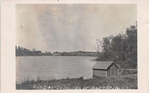 Baroda Michigan Singer Lake Boathouse Real Photo Postcard AA98859