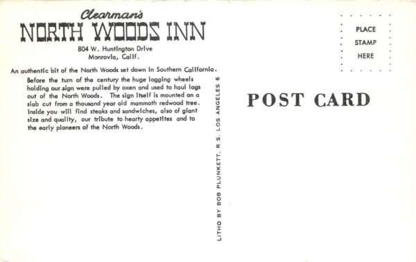 Monrovia California Clearmans North Woods Inn Dining Room Postcard AA98913 - Image 2