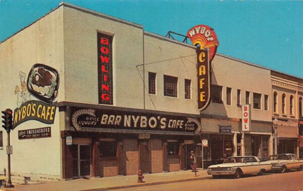 Red Wing Minnesota Nybo's Cafe Hiawatha Valley Bowling Alley Postcard AA98915