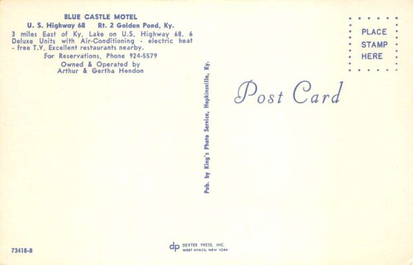 Golden Pond Kentucky Blue Castle Motel Vintage Postcard AA98917 - Image 2