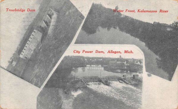 Allegan Michigan City Power Dam Multiview Vintage Postcard AA99152