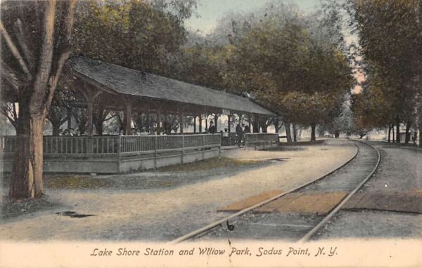 Sodus Point New York Lake Shore Station and Willow Park Vintage Postcard AA99168