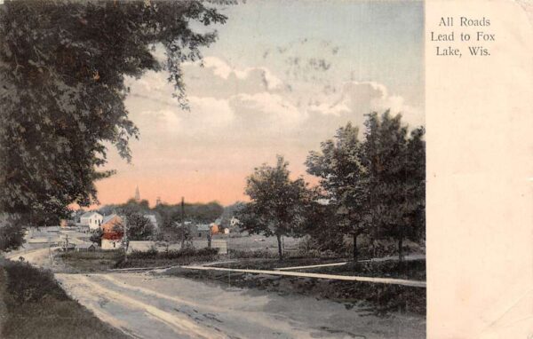 Fox Lake Wisconsin Street Scene Vintage Postcard AA99340